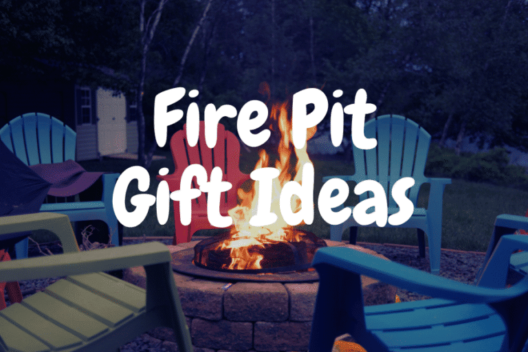 Colorful chairs around a fire pit