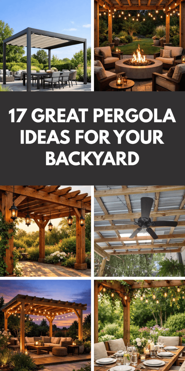 collage of pergola ideas for backyard.